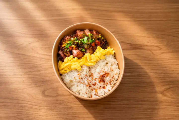 Smoked chicken rice bowl with egg